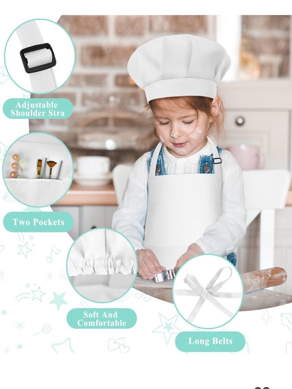 Kids Apron & Chef Hat Halloween Costume Adjustable Apron | Free Gift | 6-10 yrs